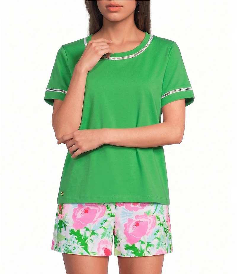 Lilly Pulitzer Clairmont Ladder Lace Knit Crew Neck Short Sleeve Tee Top