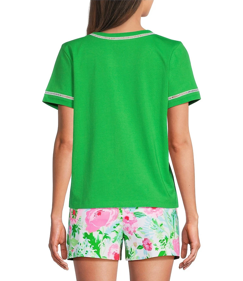 Lilly Pulitzer Clairmont Ladder Lace Knit Crew Neck Short Sleeve Tee Top