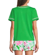 Lilly Pulitzer Clairmont Ladder Lace Knit Crew Neck Short Sleeve Tee Top