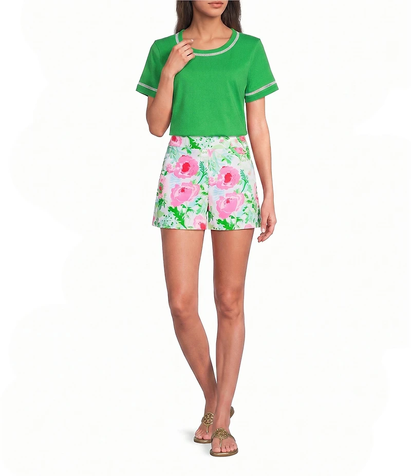 Lilly Pulitzer Clairmont Ladder Lace Knit Crew Neck Short Sleeve Tee Top