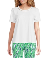Lilly Pulitzer Clairmont Pearl Knit Crew Neck Short Sleeve Top