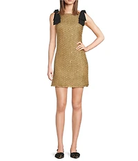 Lilly Pulitzer Cora Metallic Golden Glow Boucle Boat Neck Bow Shoulder Romper