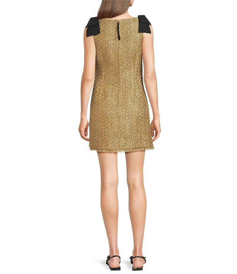 Lilly Pulitzer Cora Metallic Golden Glow Boucle Boat Neck Bow Shoulder Romper