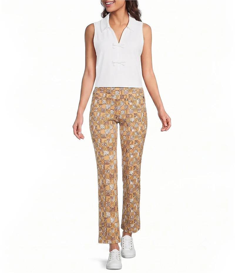 Lilly Pulitzer Corso Stretch Woven Cheetah Checks Print UPF 50+ Moisture Wicking Pull-On Pants