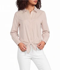 Lilly Pulitzer Cotton Poplin Notch Collar Long Sleeve Button Tie-Front Shirt