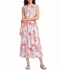 Lilly Pulitzer Daisy Soft Sheen Poplin Thar She Blows Print Crew Neck Sleeveless Midi Dress