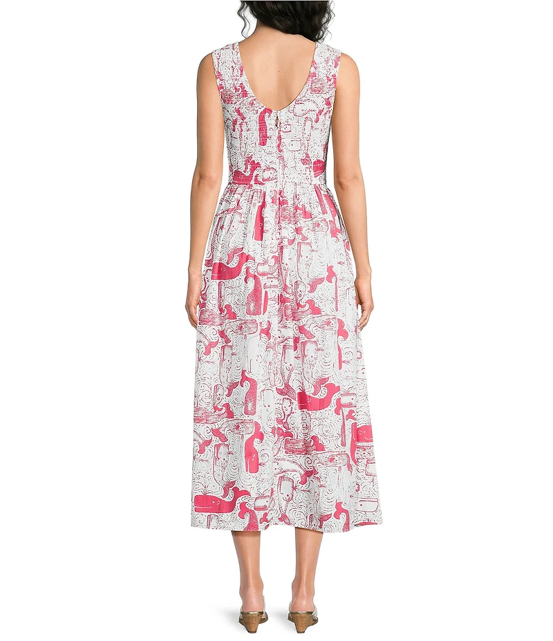 Lilly Pulitzer Daisy Soft Sheen Poplin Thar She Blows Print Crew Neck Sleeveless Midi Dress