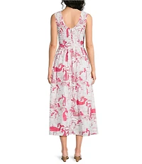 Lilly Pulitzer Daisy Soft Sheen Poplin Thar She Blows Print Crew Neck Sleeveless Midi Dress