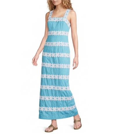 Lilly Pulitzer Davis Vintage Dobby Square Neck Sleeveless Lace Trim Maxi Dress