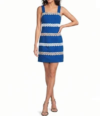 Lilly Pulitzer Davis Wave Jacqaurd Square Neck Sleeveless Lace Trim Dress
