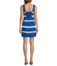 Lilly Pulitzer Davis Wave Jacqaurd Square Neck Sleeveless Lace Trim Dress