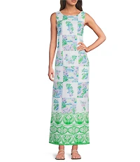 Lilly Pulitzer Dee Stretch Sunny Dee Patch Print Round Neck Sleeveless Shift Maxi Dress
