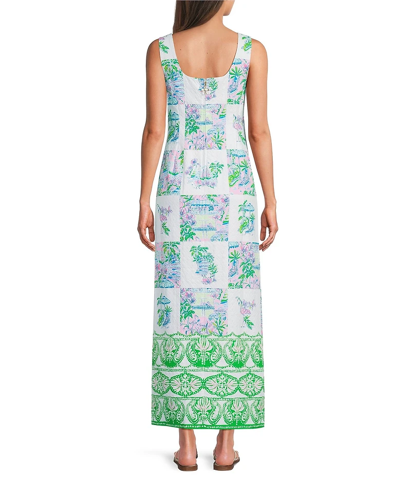 Lilly Pulitzer Dee Stretch Sunny Dee Patch Print Round Neck Sleeveless Shift Maxi Dress