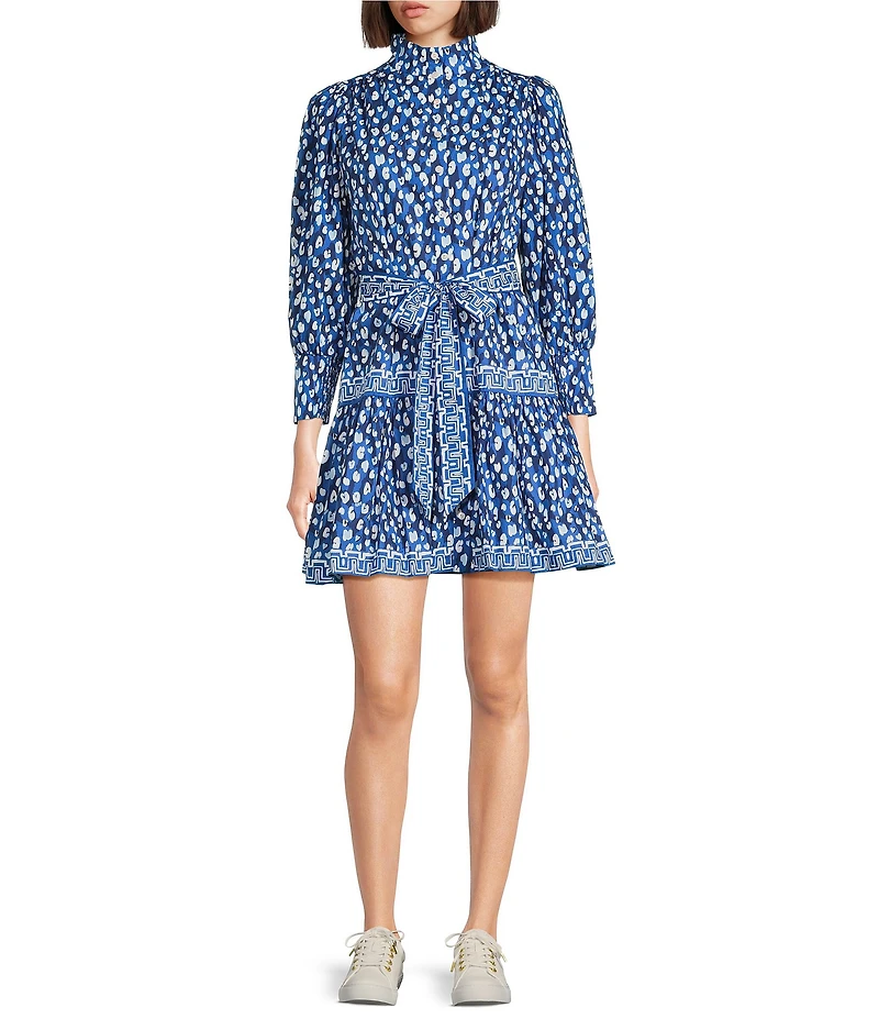 Lilly Pulitzer Drena You're An Animal Print Stand Collar 3/4 Sleeve Tie Waist Dress