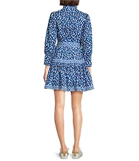 Lilly Pulitzer Drena You're An Animal Print Stand Collar 3/4 Sleeve Tie Waist Dress