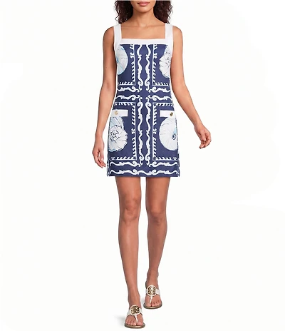 Lilly Pulitzer Duffy Pique Shell Shine Print Square Neck Sleeveless Shift Dress