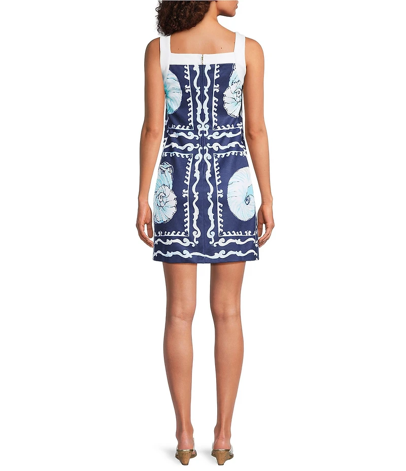 Lilly Pulitzer Duffy Pique Shell Shine Print Square Neck Sleeveless Shift Dress