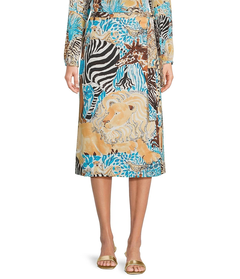 Lilly Pulitzer Dustin Coordinating Stretch Poplin Lilys Zoo Print Wrap Midi Skirt
