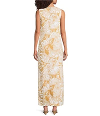 Lilly Pulitzer Edita Satin Crepe Scalloped Neck Sleeveless Lace Trim Maxi Shift Dress