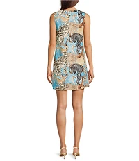 Lilly Pulitzer Editia Lilys Zoo Print Satin Back Crepe Crew Neck Sleeveless Shift Mini Dress