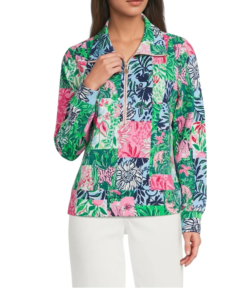 Lilly Pulitzer Elani UPF 50+ Party Punch Patch Print Point Collar Long Sleeve Pullover