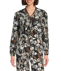 Lilly Pulitzer Elanor Coordinating Onyx Irresistible Printed Silk Tie V-Neck Long Sleeve Top