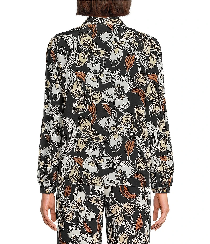 Lilly Pulitzer Elanor Coordinating Onyx Irresistible Printed Silk Tie V-Neck Long Sleeve Top