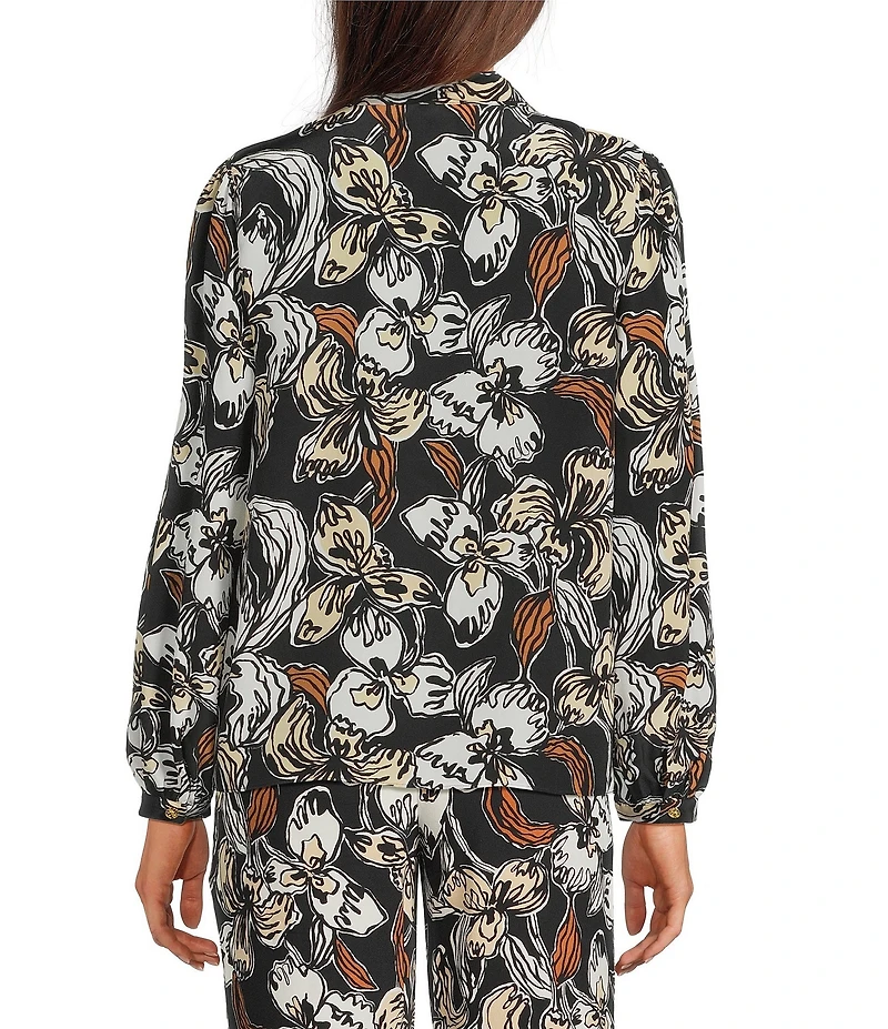 Lilly Pulitzer Elanor Coordinating Onyx Irresistible Printed Silk Tie V-Neck Long Sleeve Top