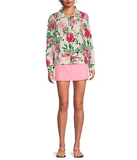 Lilly Pulitzer Eleni Luxe Terry Floral Print Collar Bracelet Sleeve Quarter Zip Top