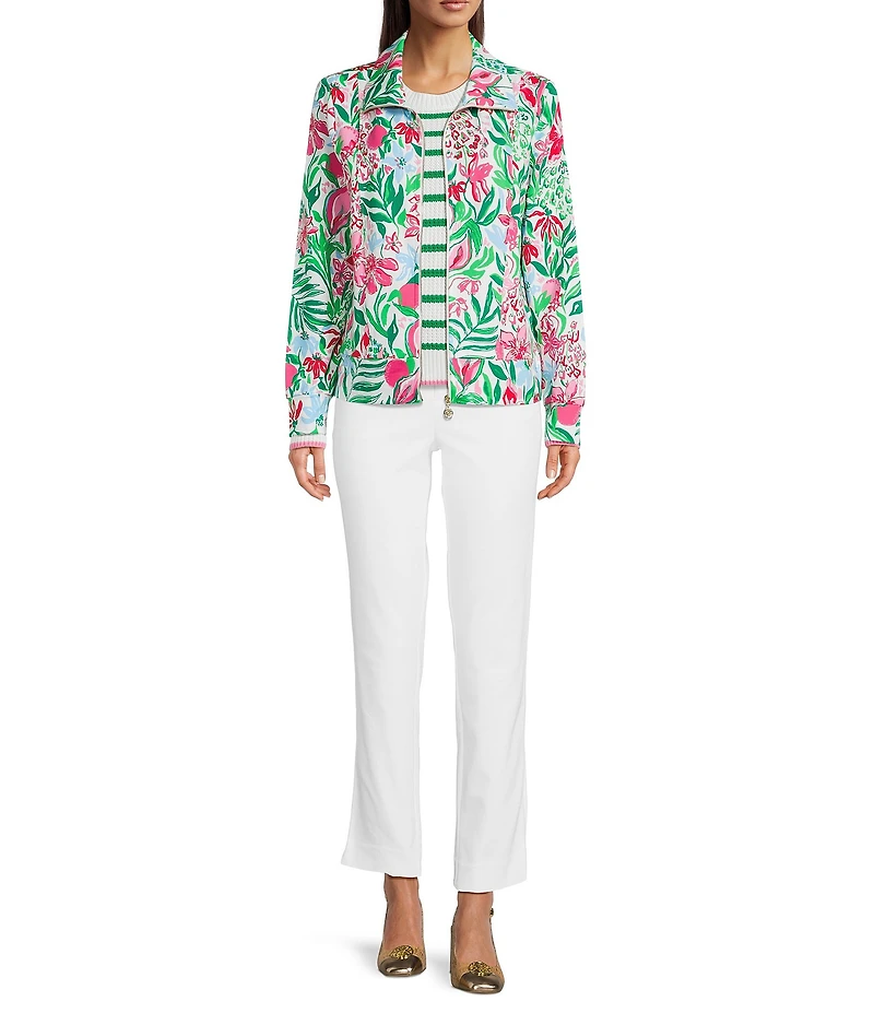 Lilly Pulitzer Eleni UPF 50+ Glowing Gardens Print Point Collar Long Sleeve Zip-Up Jacket