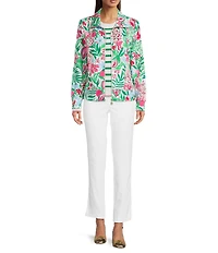 Lilly Pulitzer Eleni UPF 50+ Glowing Gardens Print Point Collar Long Sleeve Zip-Up Jacket