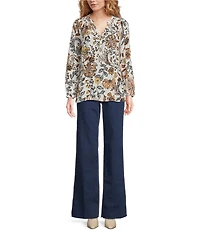 Lilly Pulitzer Elsa Coconut Take Meowt Printed Silk Notch Neck Long Sleeve Blouse
