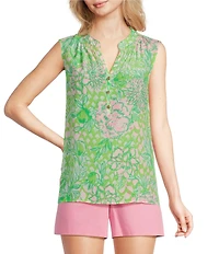 Lilly Pulitzer Elsa Printed Silk V-Neck Sleeveless Blouse