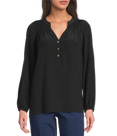 Lilly Pulitzer Elsa Silk Notch Neck Long Sleeve Half Button Top