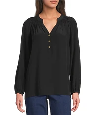 Lilly Pulitzer Elsa Silk Notch Neck Long Sleeve Half Button Top