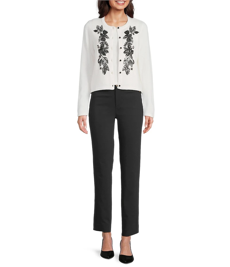 Lilly Pulitzer Emmarose Cashmere Knit Floral Embroidered Round Neck Long Sleeve Cardigan