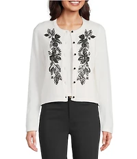 Lilly Pulitzer Emmarose Cashmere Knit Floral Embroidered Round Neck Long Sleeve Cardigan Tank Set