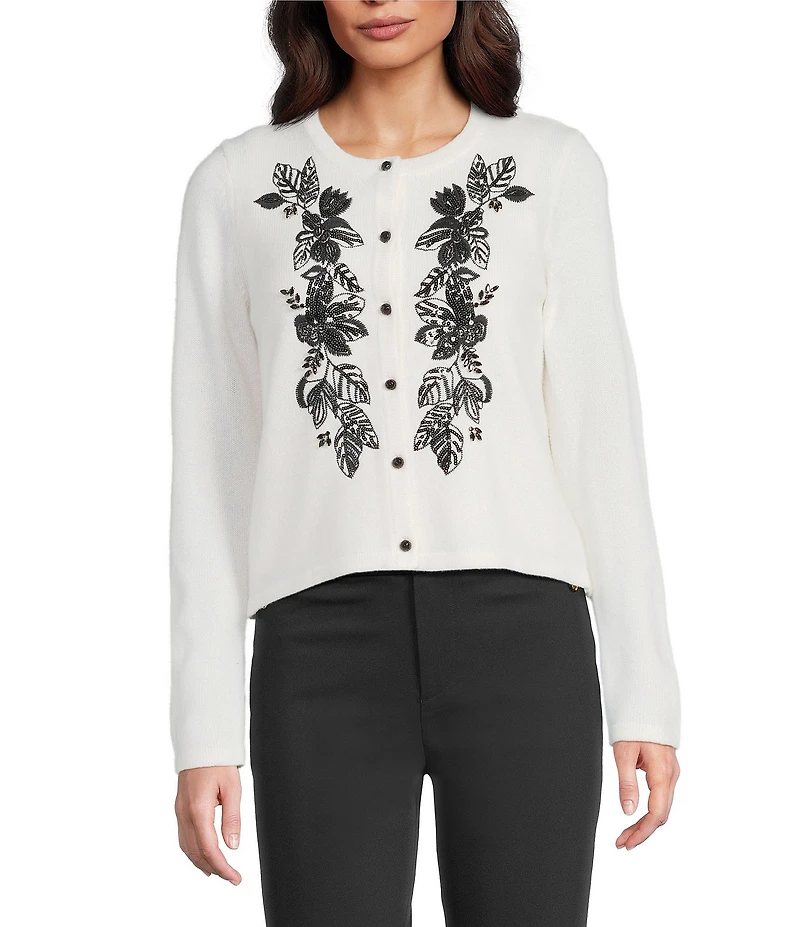 Lilly Pulitzer Emmarose Cashmere Knit Floral Embroidered Round Neck Long Sleeve Cardigan Tank Set