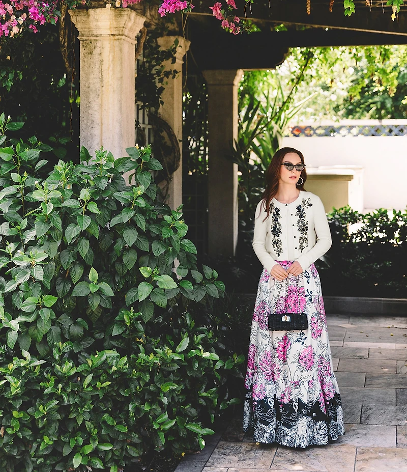 Lilly Pulitzer Emmarose Cashmere Knit Floral Embroidered Round Neck Long Sleeve Cardigan Tank Set