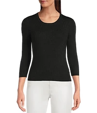 Lilly Pulitzer Esli Metallic Rib Knit Round Neck 3/4 Sleeve Sweater