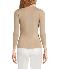 Lilly Pulitzer Esli Metallic Rib Knit Round Neck 3/4 Sleeve Sweater