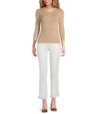 Lilly Pulitzer Esli Metallic Rib Knit Round Neck 3/4 Sleeve Sweater