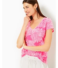 Lilly Pulitzer Etta Knit Anniversary Toile Print V-Neck Short Sleeve Tee