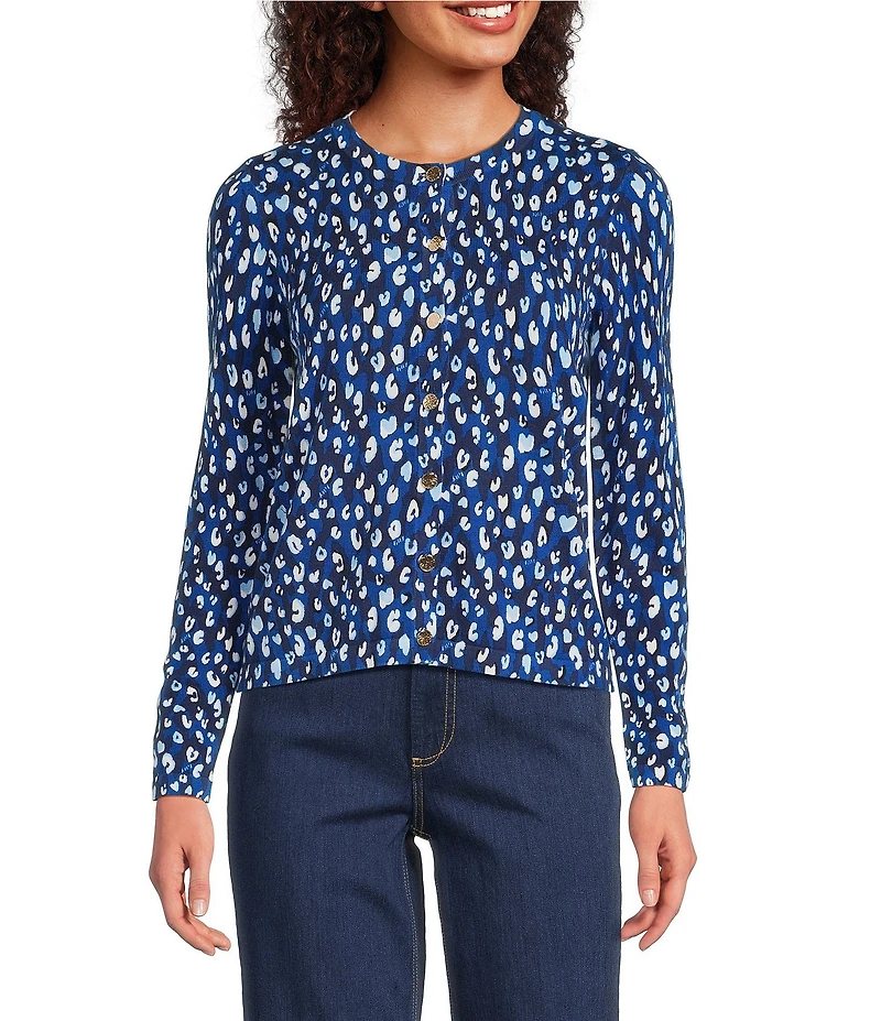 Lilly Pulitzer Fairley You're An Animal Print Crew Neck Long Sleeve Cardigan