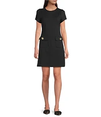 Lilly Pulitzer Fallon Ponte Crew Neck Short Sleeve Patch Pocket Dress