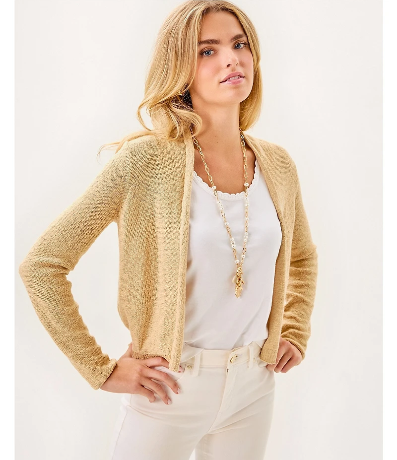 Lilly Pulitzer Faretta Slub Knit Open Front Long Sleeve Cropped Cardigan