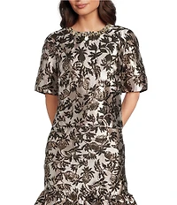 Lilly Pulitzer Folie Pineapple Coordinating Metallic Jacquard Embellished Crew Neck Short Sleeve Box Top