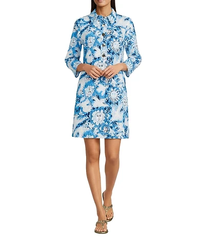 Lilly Pulitzer Gabi Lilly Guls Printed Pique Point Collar 3/4 Sleeve Mini Dress
