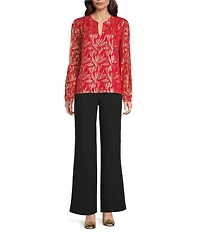 Lilly Pulitzer Giana Metallic Silk Ruffle Notch Neck Long Sleeve Blouse