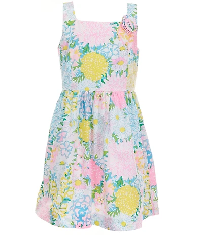 Lilly Pulitzer Girls Bellefleur Rosette Square Neck Sleeveless Fit & Flare Dress